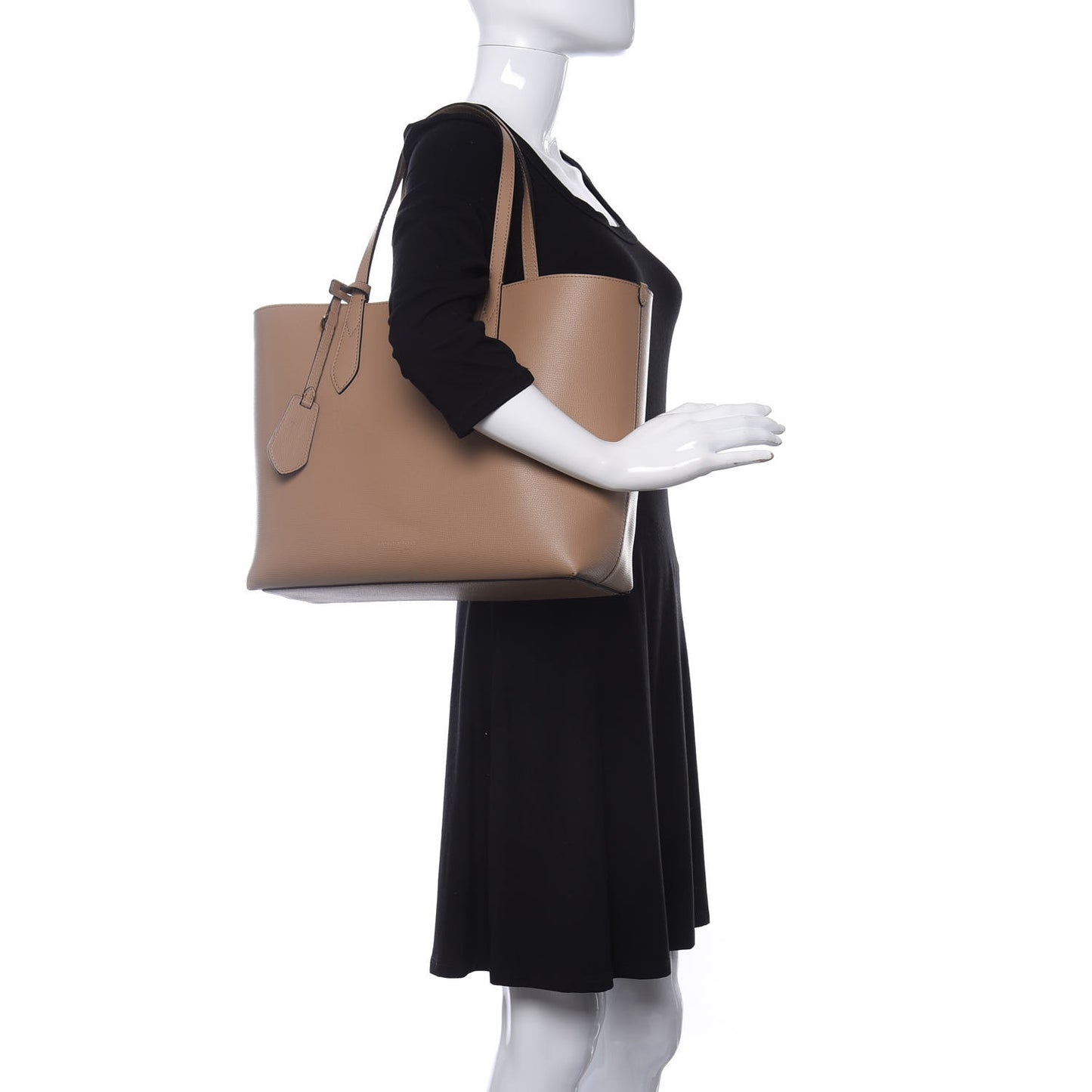 Grainy Calfskin Haymarket Check Medium Reversible Tote Camel