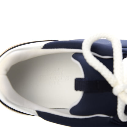 Hermes Technical Canvas Calfskin Suede Goatskin Womens Buster Sneakers 40 Marine White 8 of 10