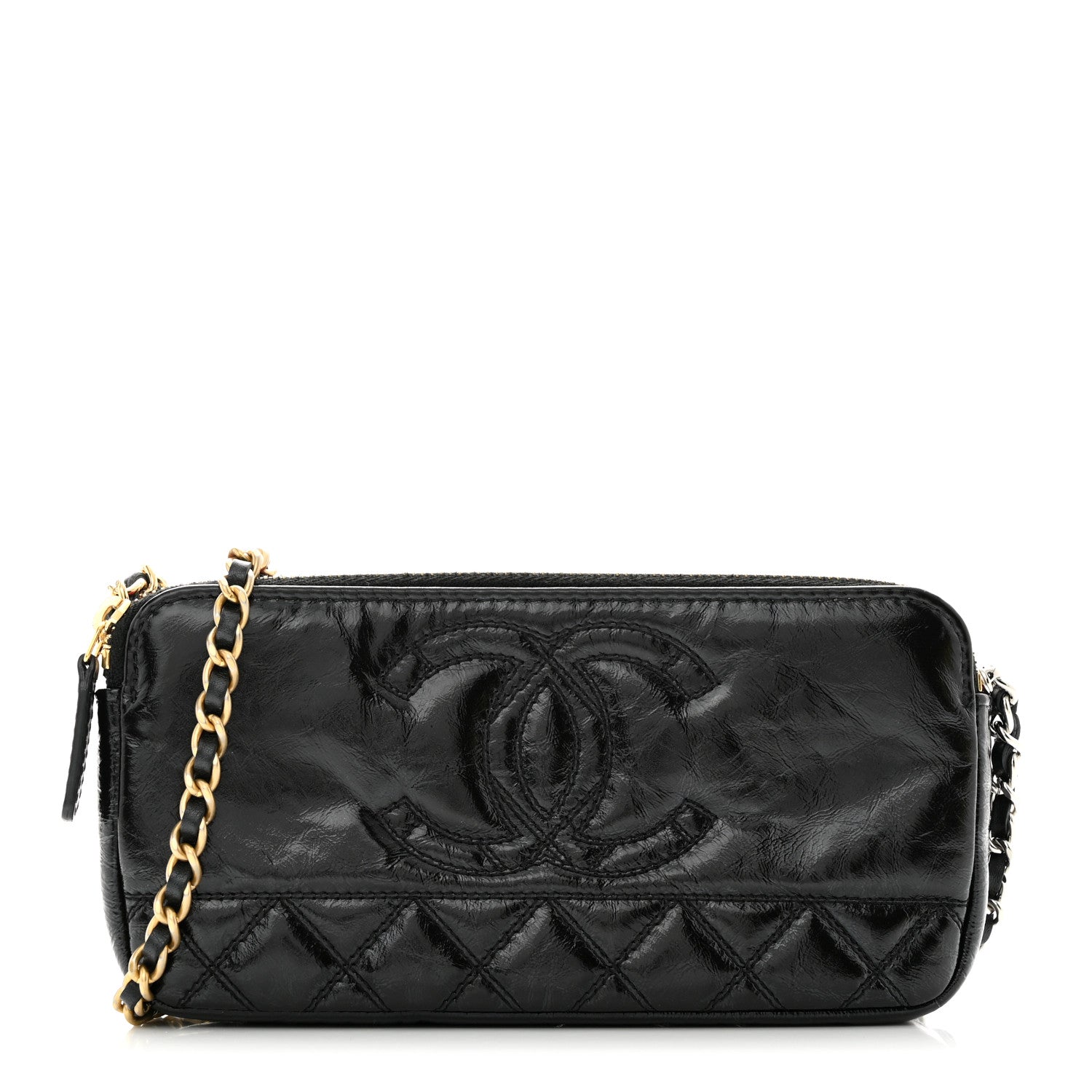 Chanel Glazed Aged Calfskin Quilted CC Small Clutch With Chain Black 1 of 12