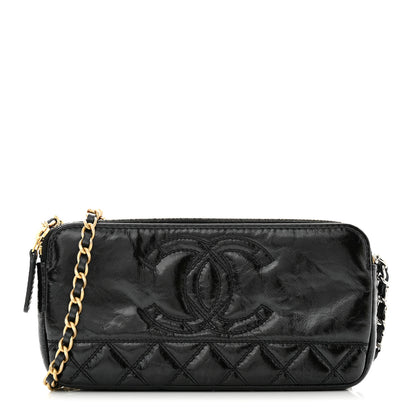 Chanel Glazed Aged Calfskin Quilted CC Small Clutch With Chain Black 1 of 12