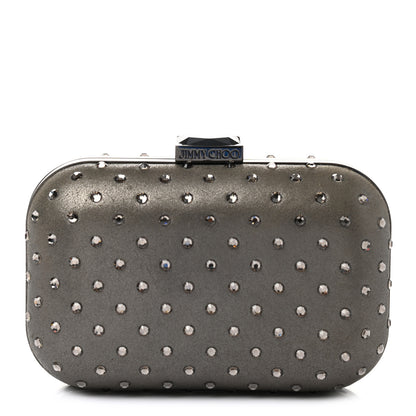Jimmy Choo Crystal Embellished Suede Cloud Clutch Grey 1 of 7