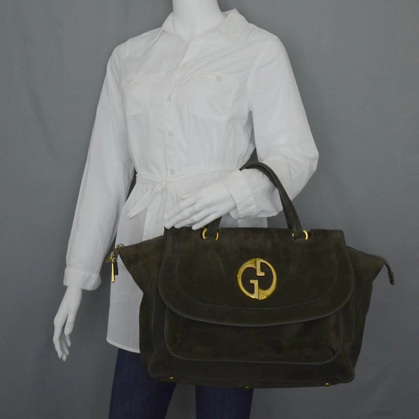 Suede Medium 1973 Top Handle Satchel Olive