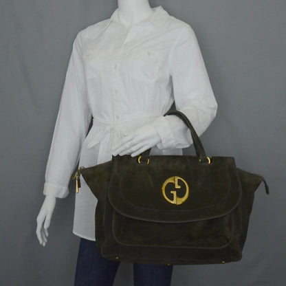 Gucci Suede Medium 1973 Top Handle Satchel Olive 2 of 13