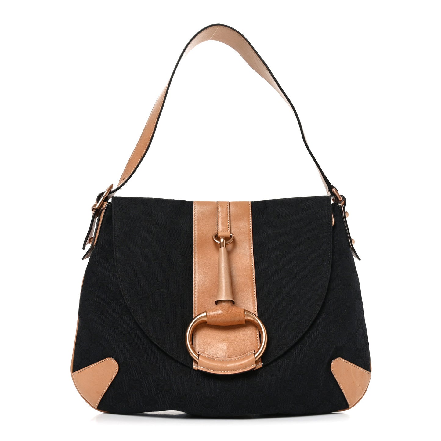 Monogram Calfskin Horsebit Chain Flap Shoulder Bag Black Brown