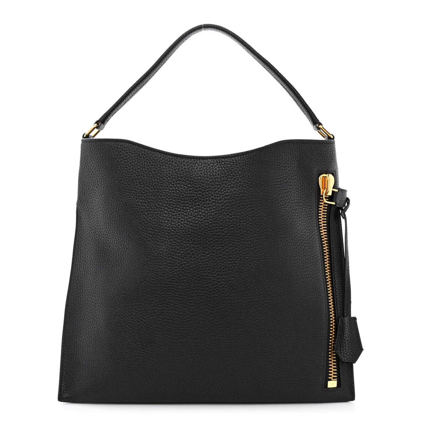 Pebbled Calfskin Large Alix Padlock Zip Hobo Bag Black