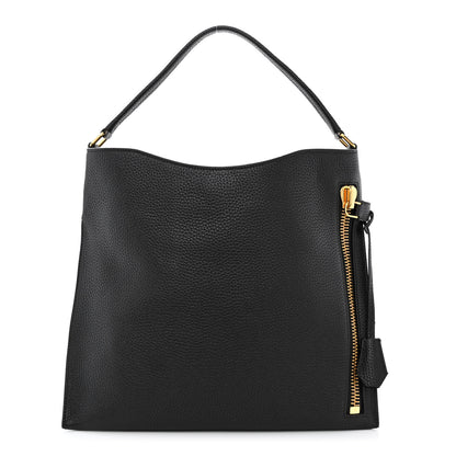 Tom Ford Pebbled Calfskin Large Alix Padlock Zip Hobo Bag Black 3 of 12
