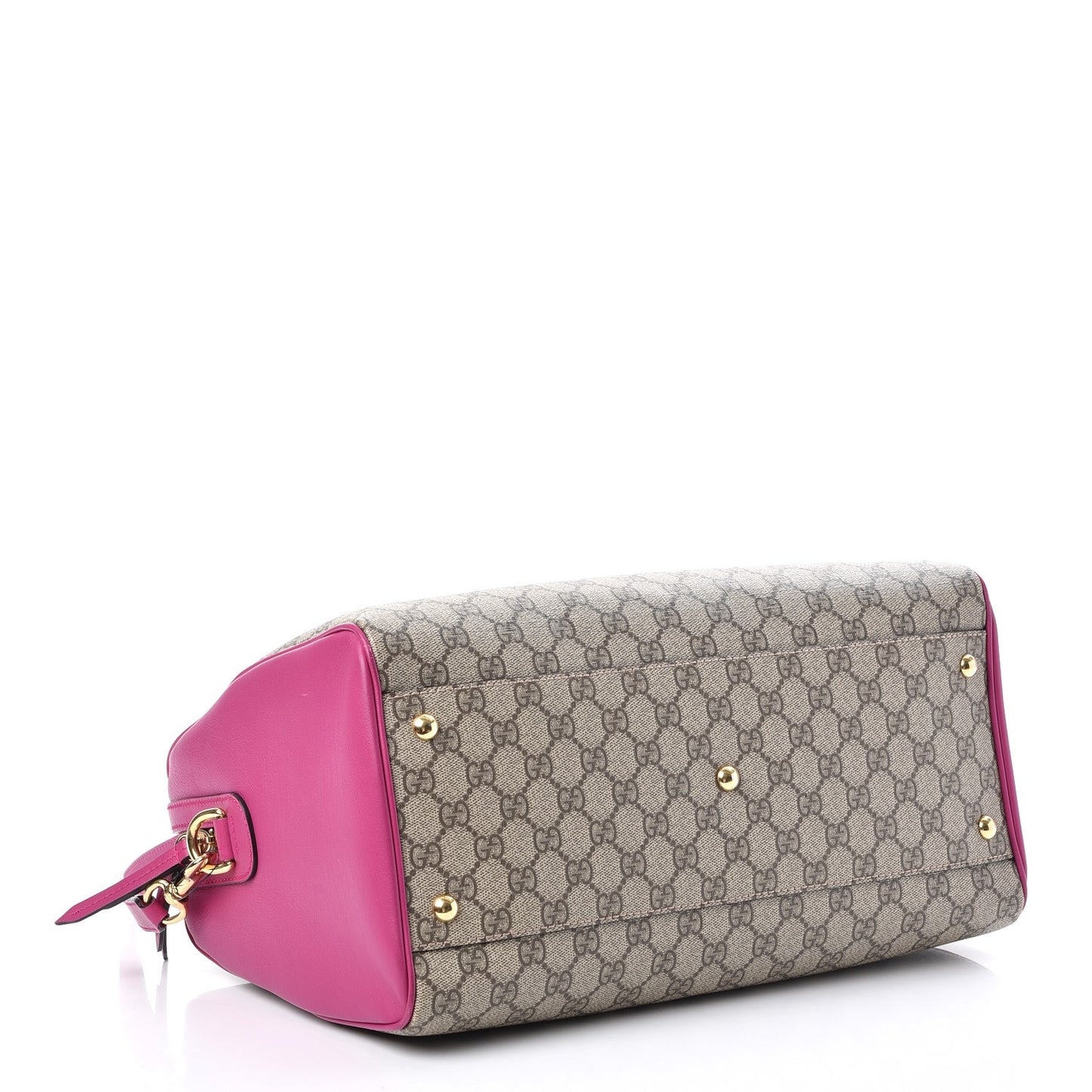 GG Supreme Monogram Medium Boston Beige Hibiscus Red New Rosette