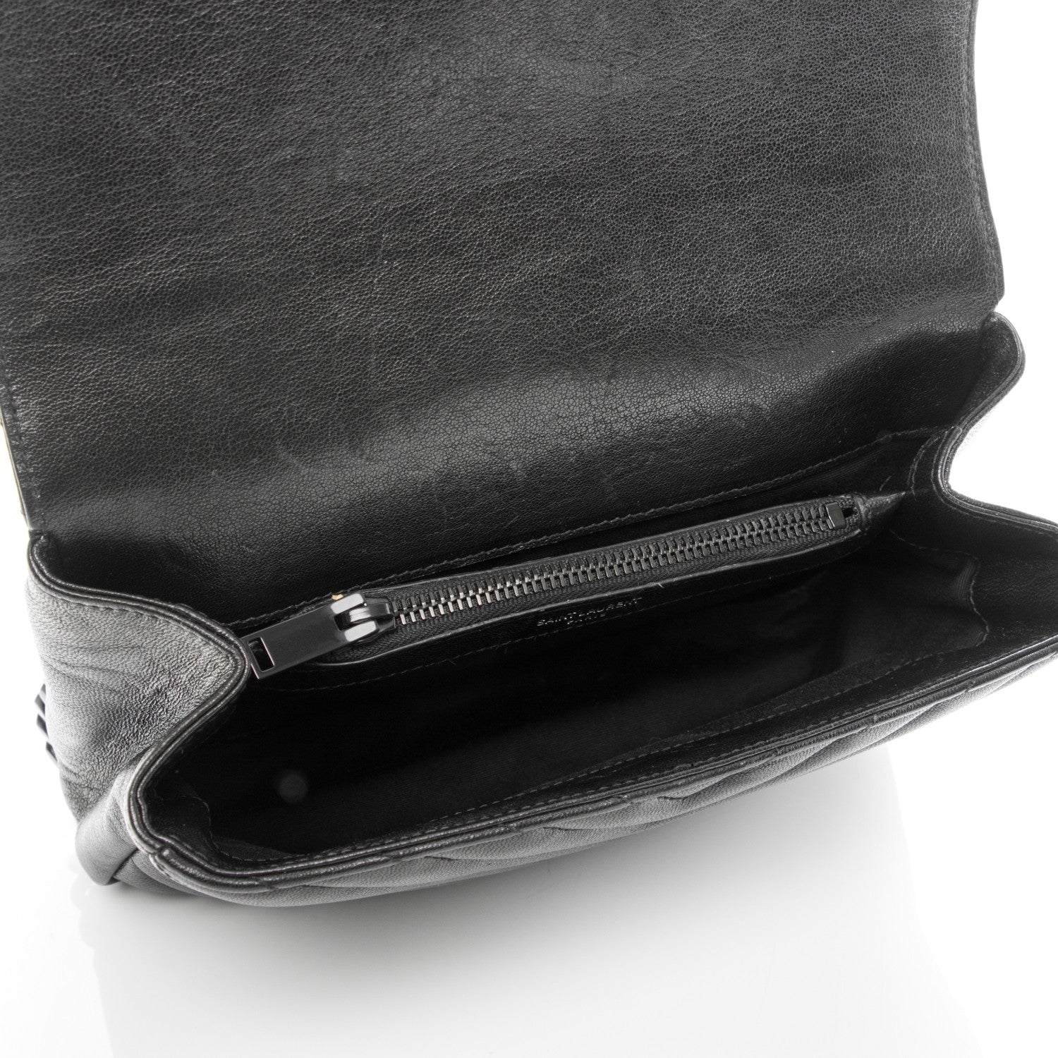 Saint Laurent Sheepskin Matelasse Chevron Monogram Medium College Bag Black 6 of 10