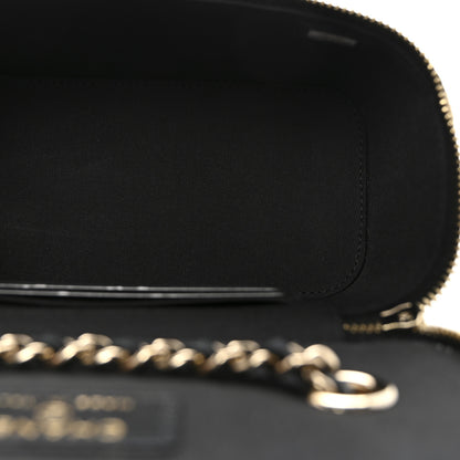Chanel Raffia Jute Striped Small Vanity Case With Chain Black Beige 5 of 10