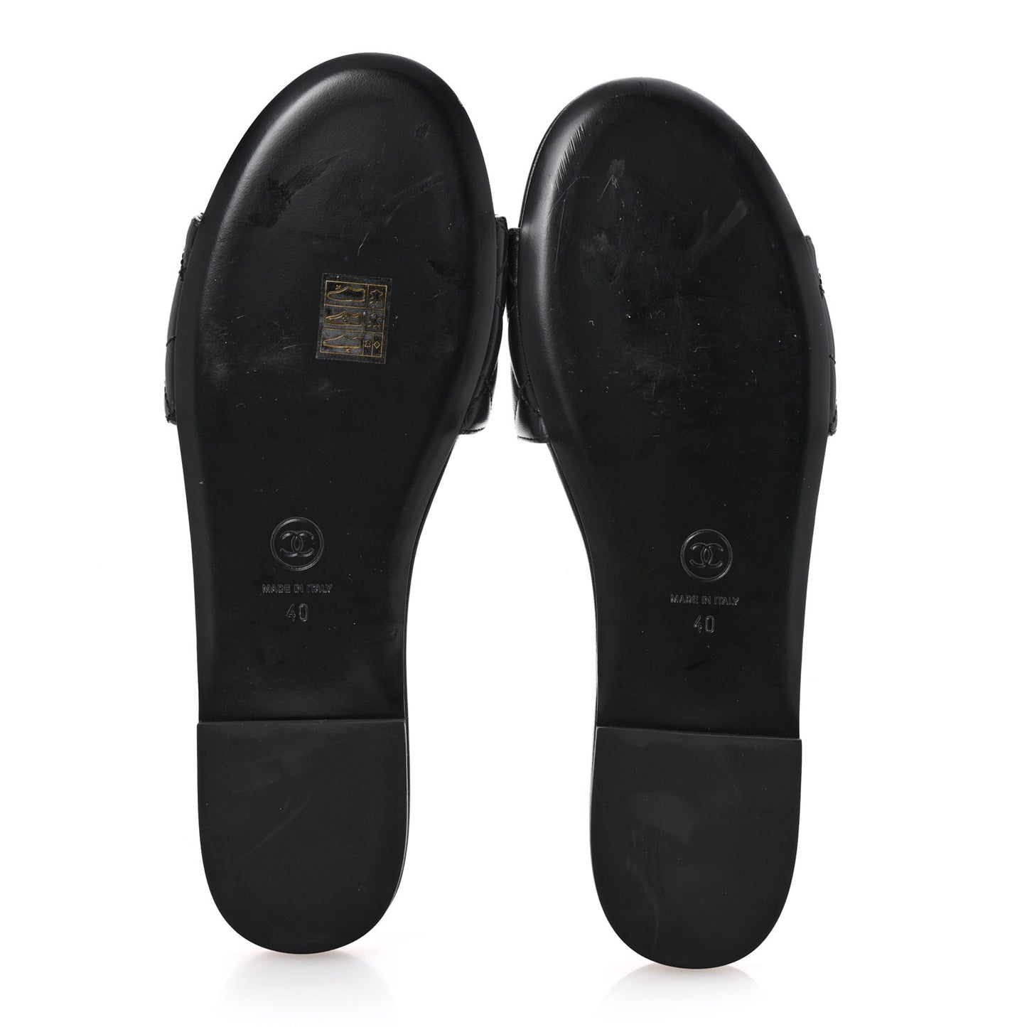 Shiny Goatskin Quilted CC Mules Sandals 40 Black