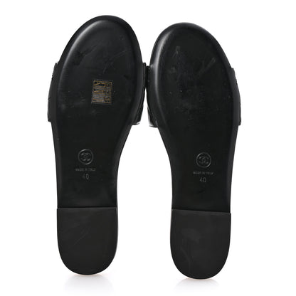 Chanel Shiny Goatskin Quilted CC Mules Sandals 40 Black 5 of 9