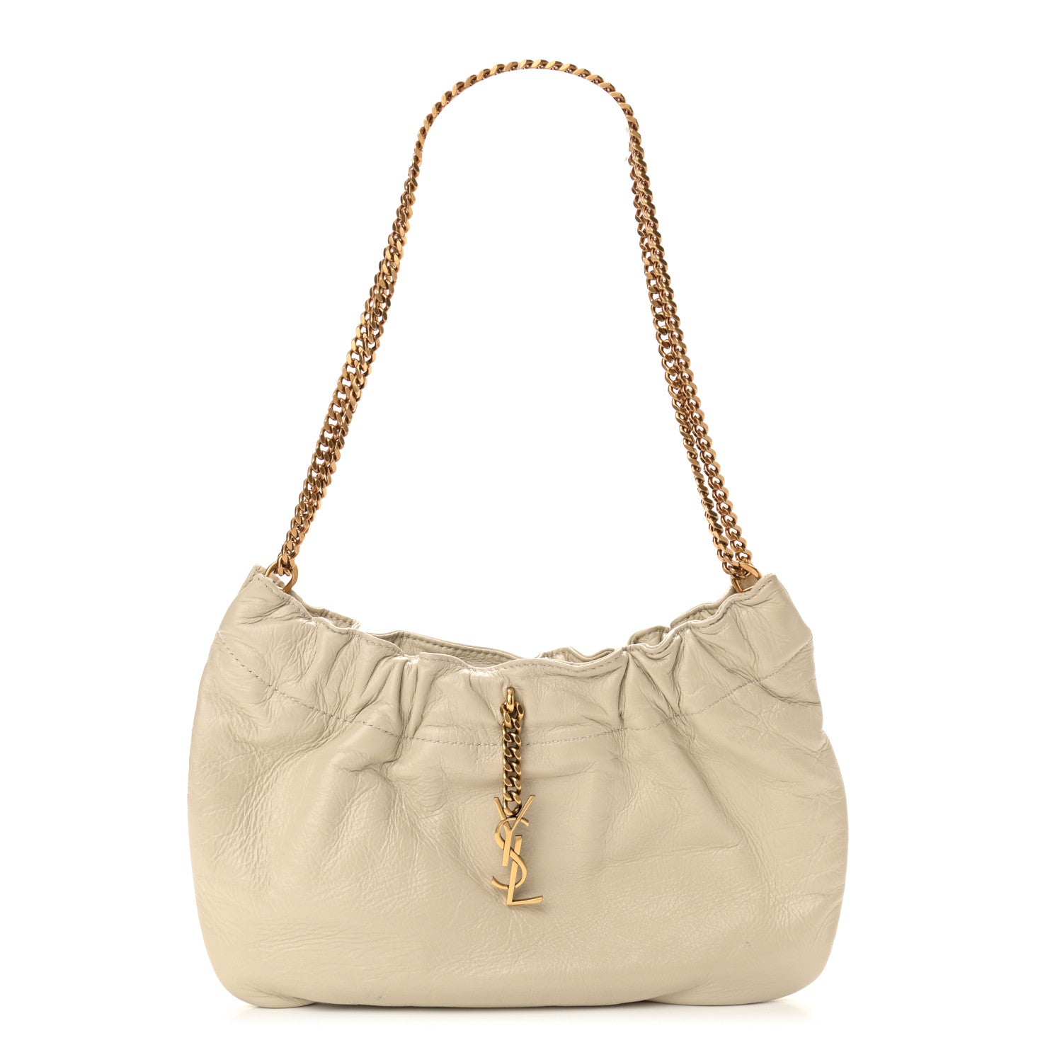Saint Laurent Calfskin Pac Pac Ruched Hobo Winter White 1 of 11