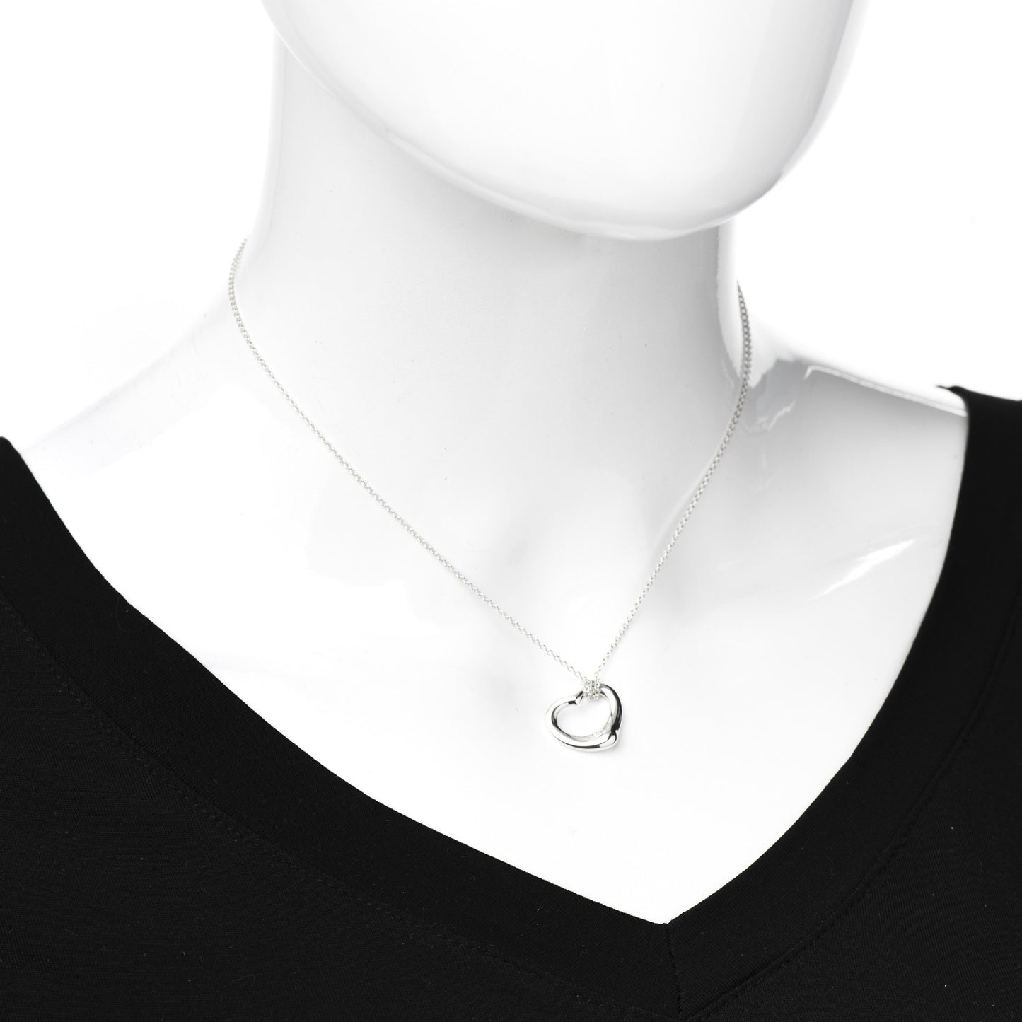Sterling Silver 16mm Elsa Peretti Open Heart Pendant Necklace