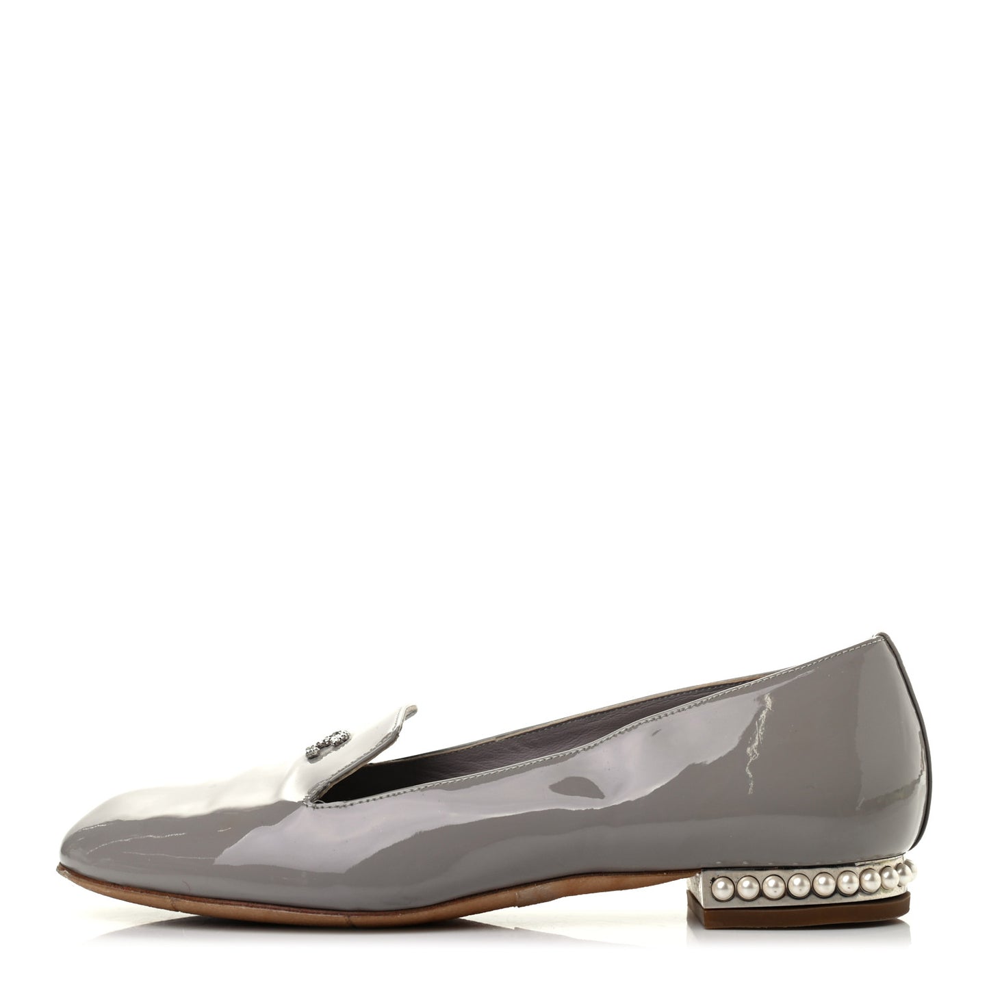 Patent Calfskin Pearl CC Loafers 37 Grey