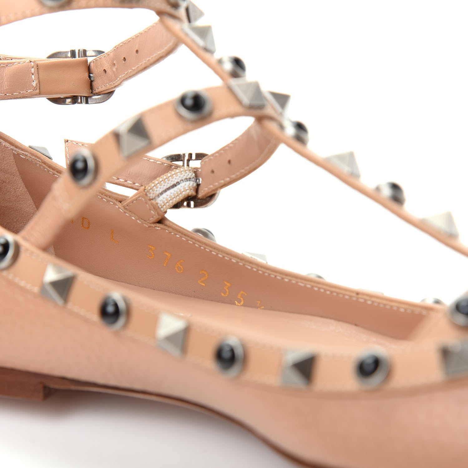 Valentino Garavani Pebbled Calfskin Onyx Rockstud Rolling Cage Ballerina Flats 35.5 Soft Noisette 10 of 11