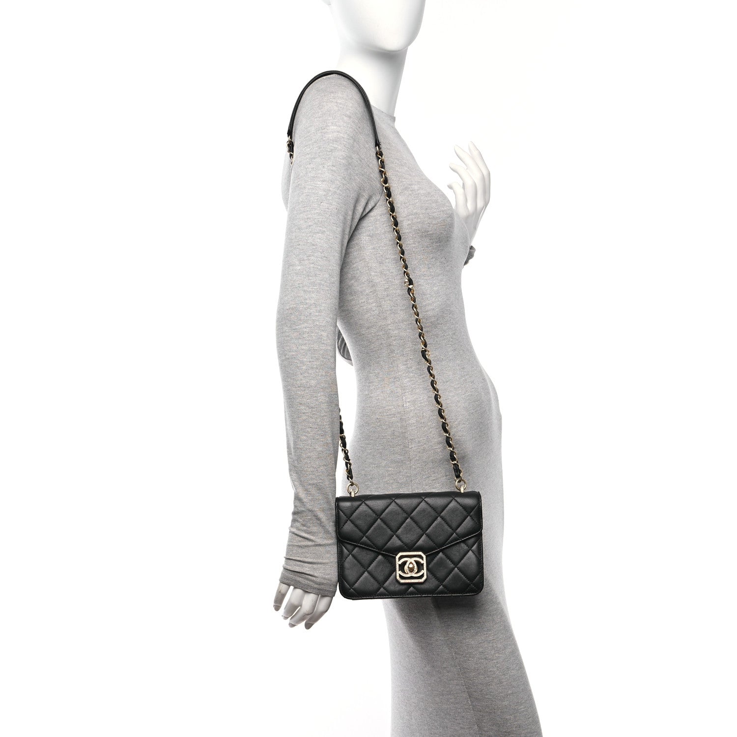 Chanel Calfskin Strass Quilted Flap Black 2 of 10