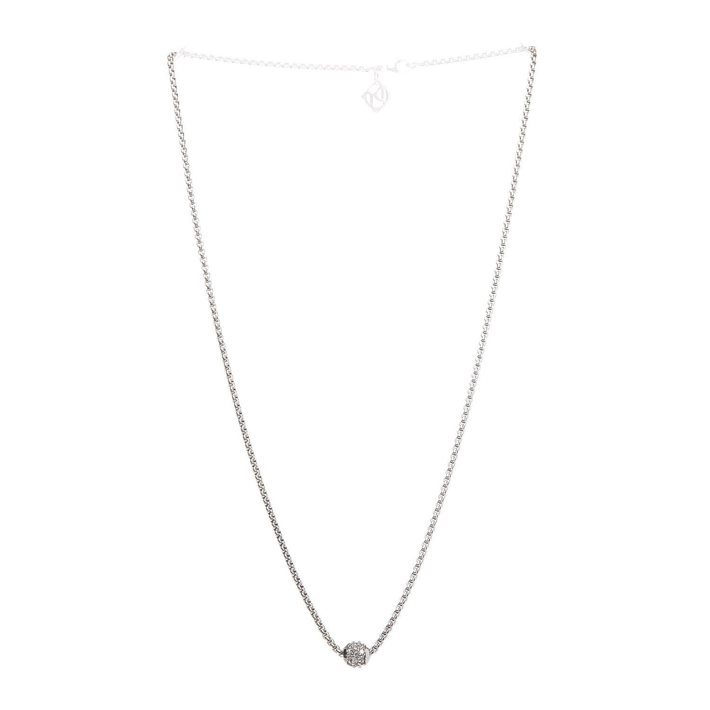 Sterling Silver 18K White Gold Diamond Pave Ball Pendant Necklace