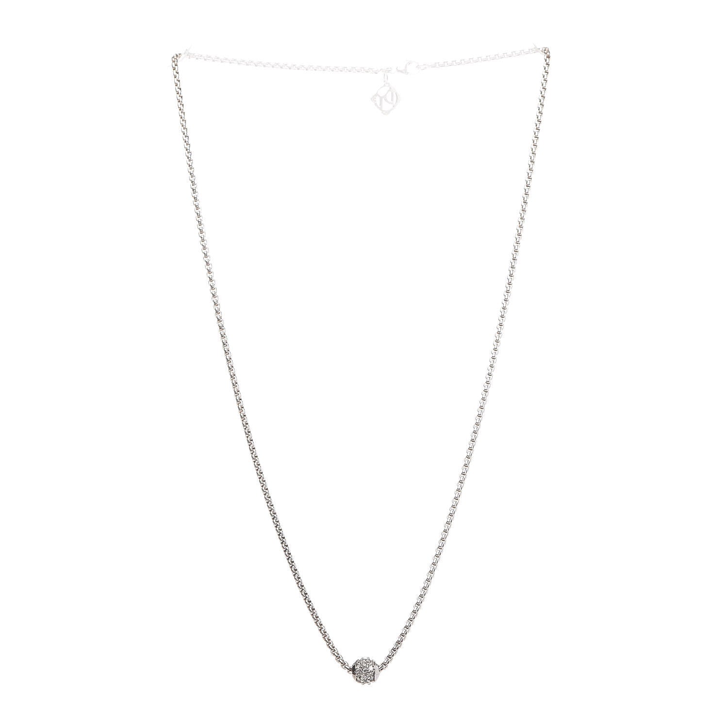 David Yurman Sterling Silver 18K White Gold Diamond Pave Ball Pendant Necklace 3 of 6