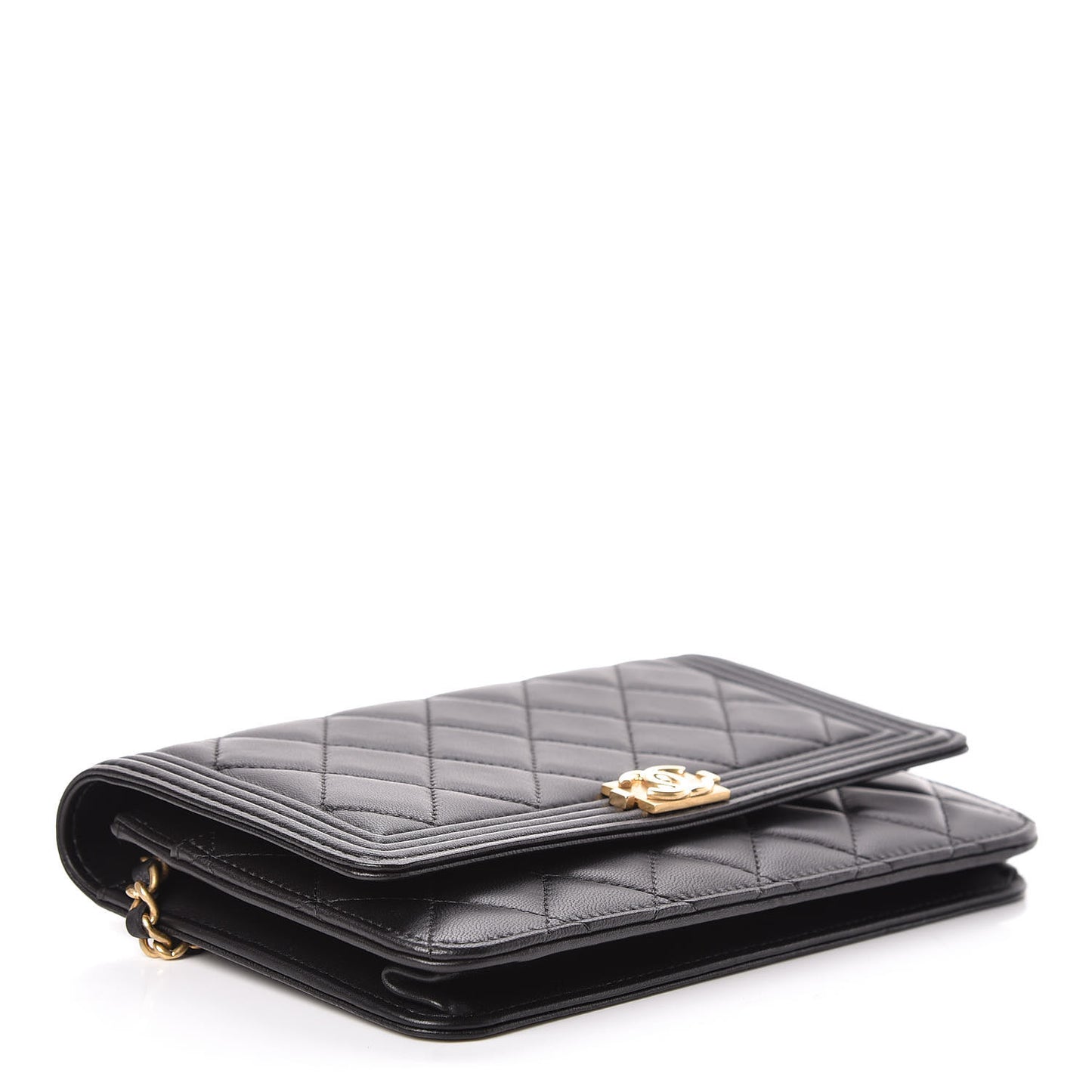 Lambskin Quilted Boy Wallet On Chain WOC Black