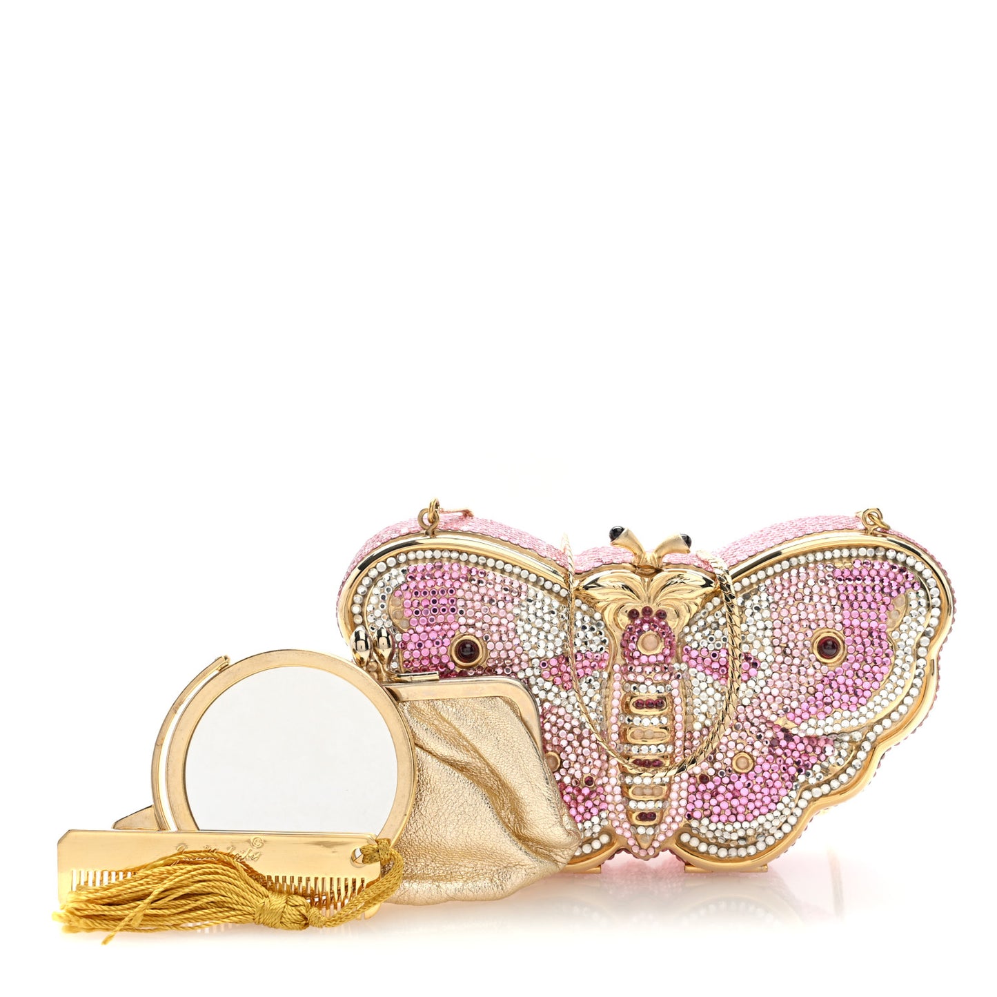 Crystal Butterfly Celestrina Minaudiere Clutch Gold Pink