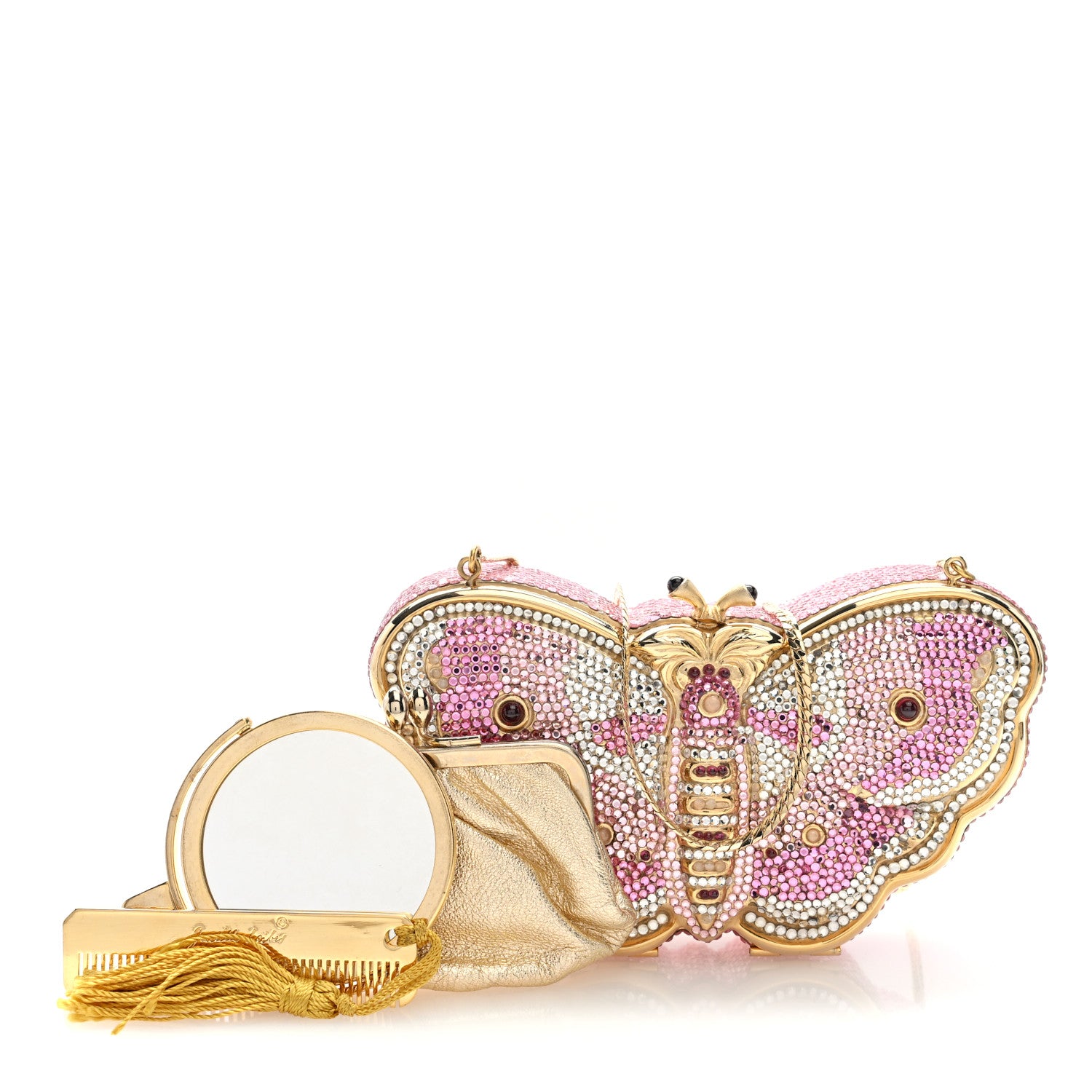 Judith Leiber Crystal Butterfly Celestrina Minaudiere Clutch Gold Pink 3 of 10
