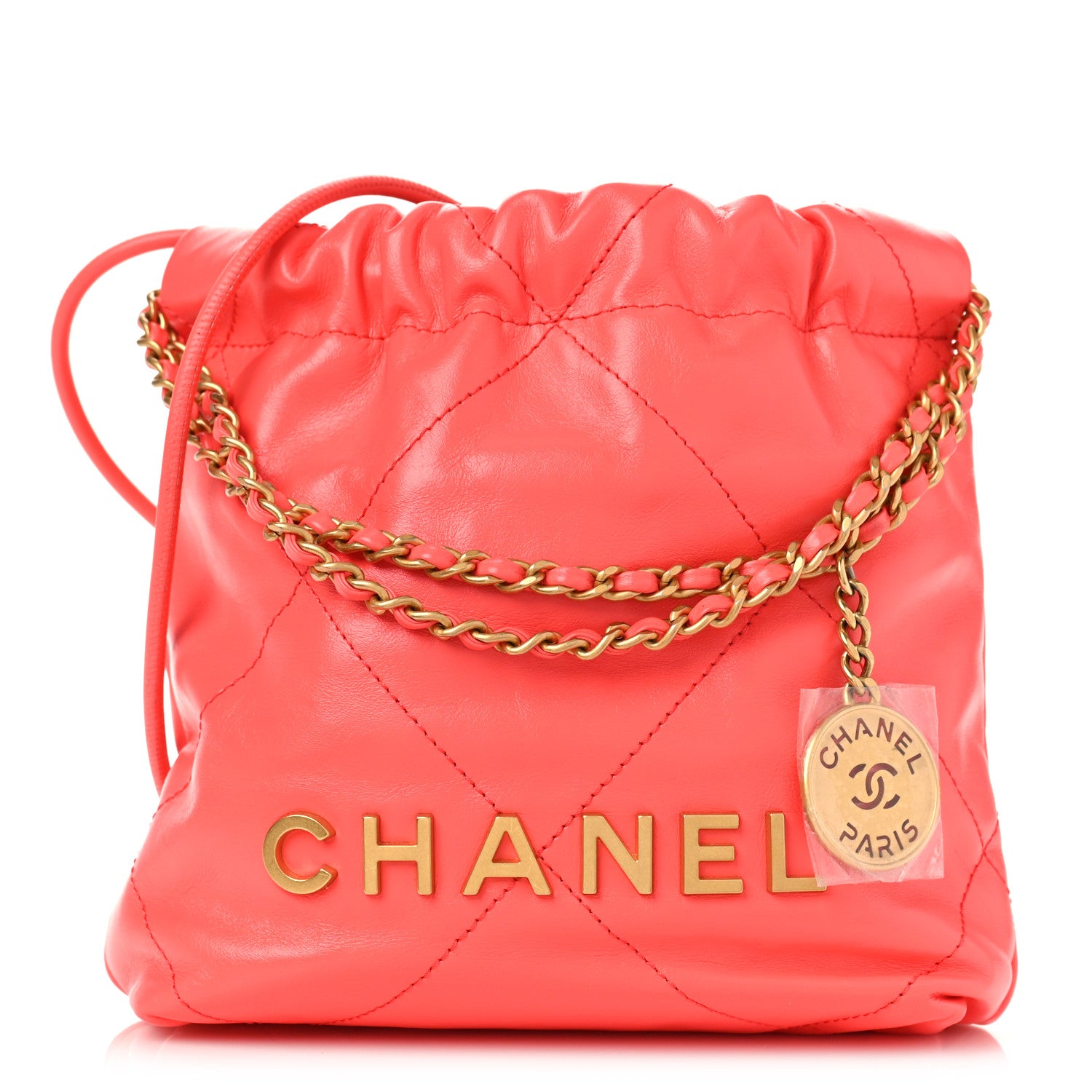 Chanel Shiny Calfskin Quilted Mini Chanel 22 Coral 1 of 9