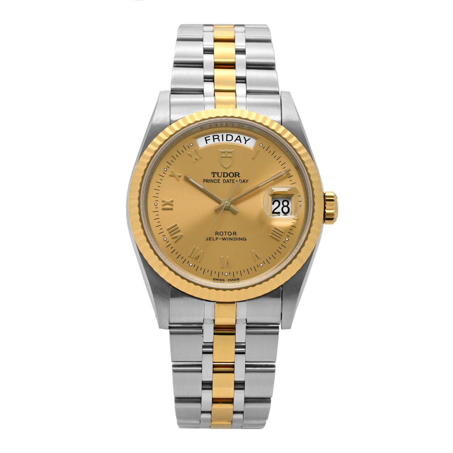 TUDOR Stainless Steel 18K Yellow Gold 36mm Prince Day-Date Automatic Watch Champagne 76213 1 of 5