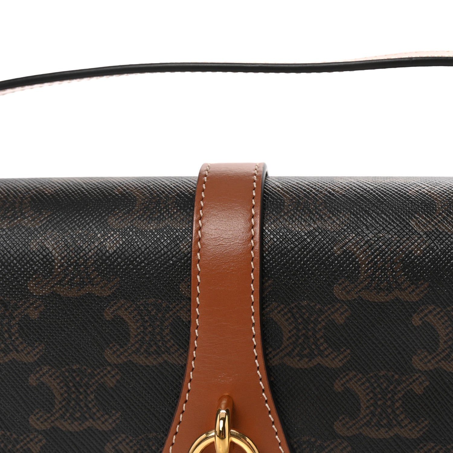 Celine Triomphe Canvas Calfskin Tabou Clutch on Strap Tan 7 of 9