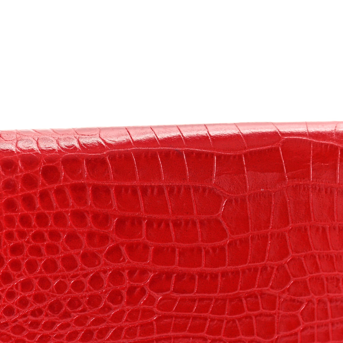 Calfskin Crocodile Embossed Monogram Chain Wallet New Lipstick Red