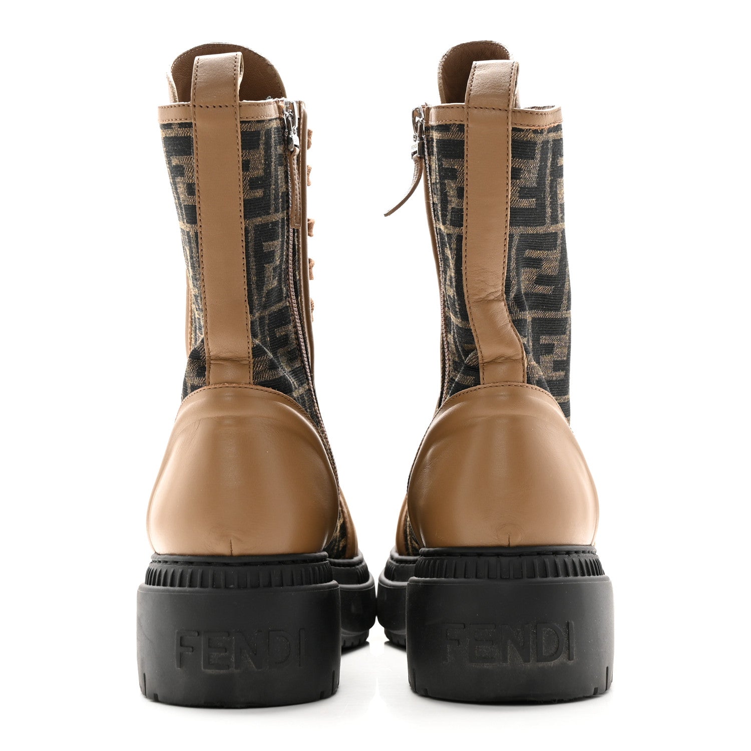 Fendi Fabric Jacquard Vitello FF Domino 50mm Biker Boots 41 Tobacco Black Sand 5 of 11