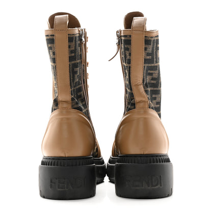 Fendi Fabric Jacquard Vitello FF Domino 50mm Biker Boots 41 Tobacco Black Sand 5 of 11