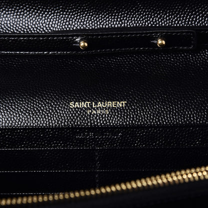 Saint Laurent Grain De Poudre Matelasse Chevron Monogram Chain Wallet Black 6 of 8
