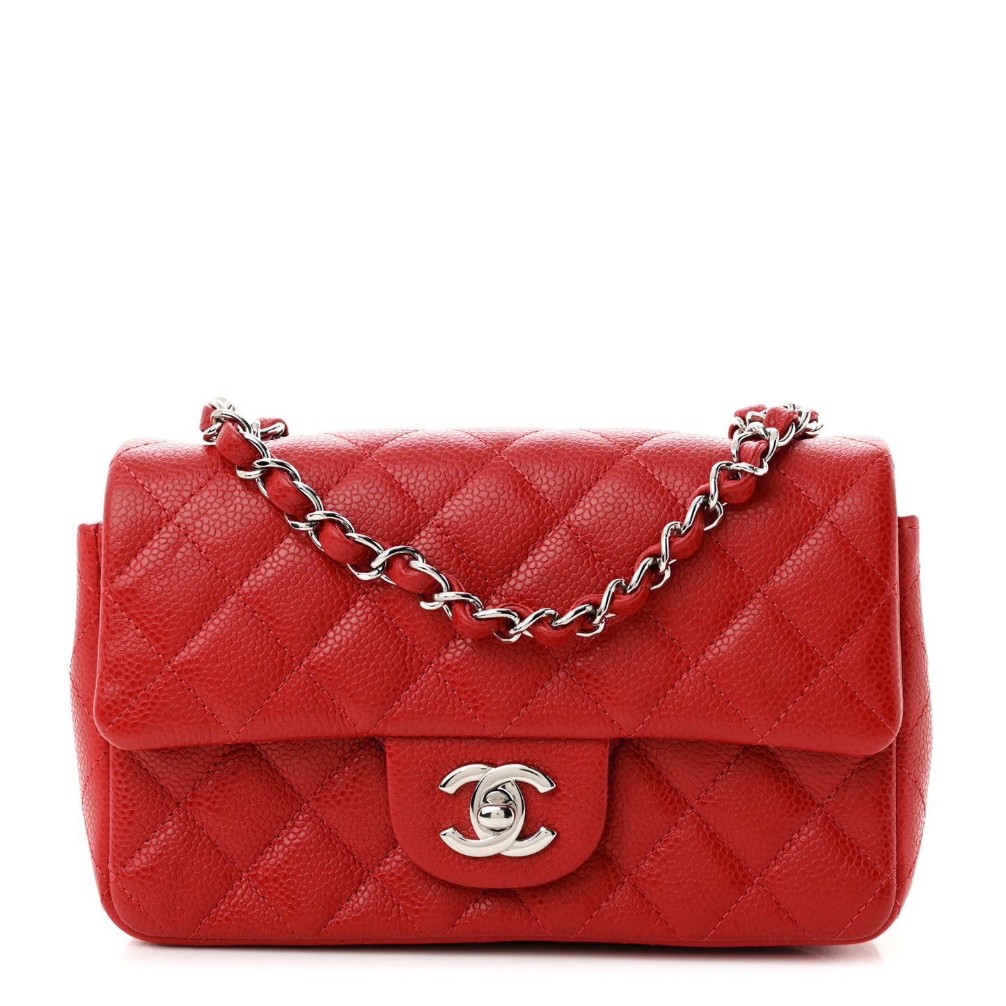 Caviar Quilted Mini Rectangular Flap Red
