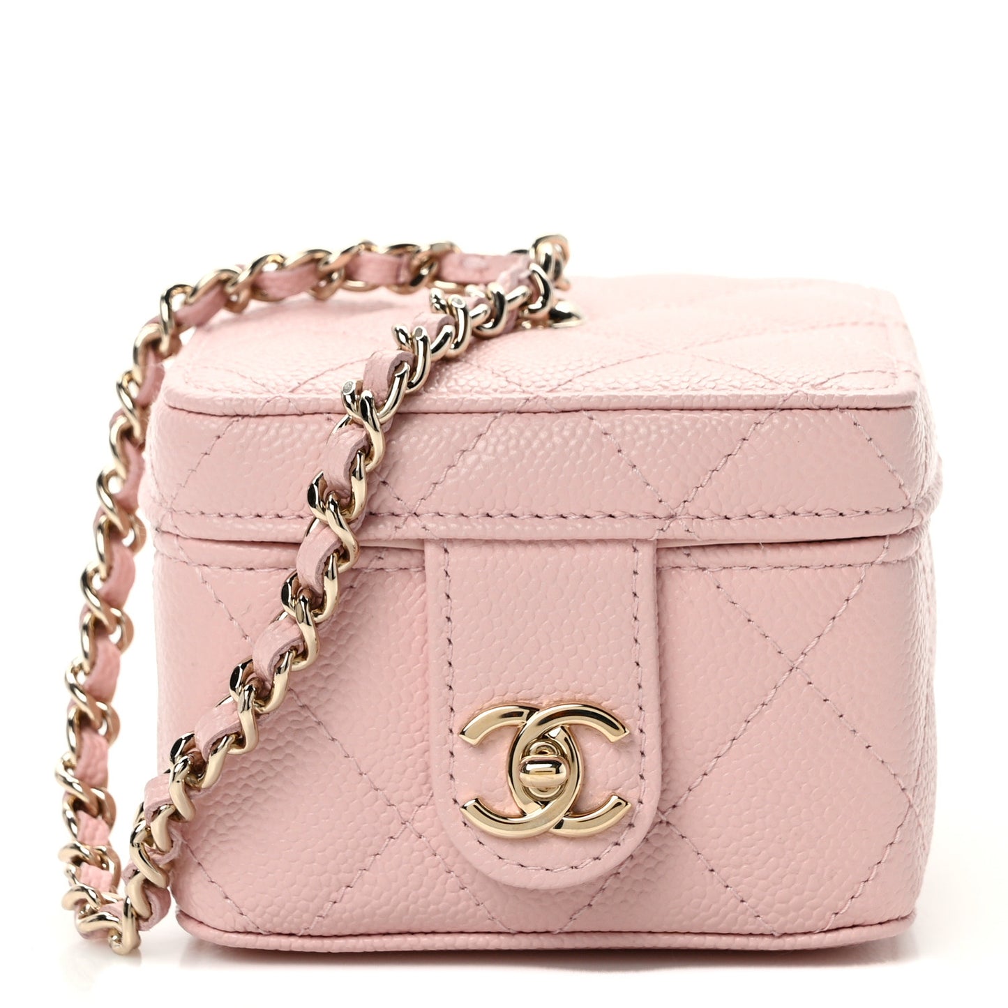 Caviar Quilted Mini Vanity Wrist Case With Chain Light Pink