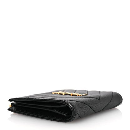 Saint Laurent Grain De Poudre Matelasse Chevron Monogram Zipped Card Case Black 4 of 10