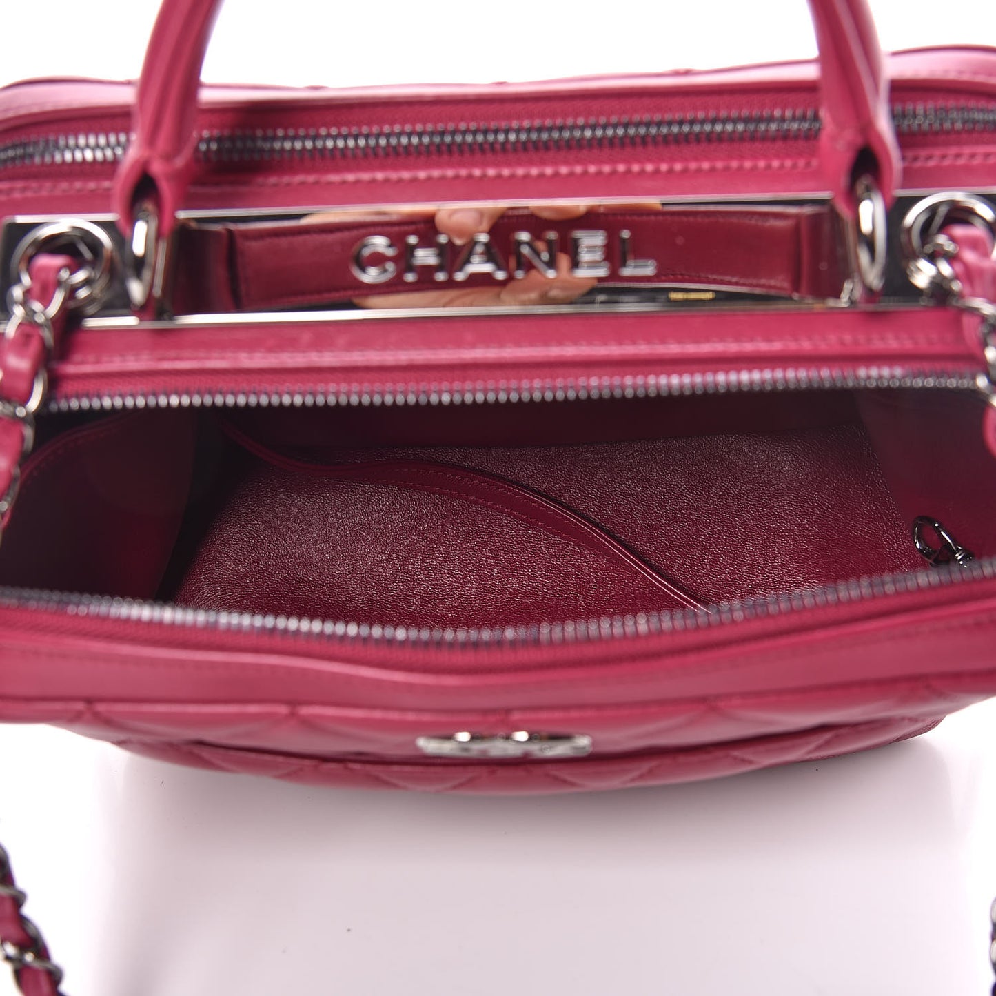 Lambskin Quilted Medium Trendy CC Bowling Bag Dark Pink