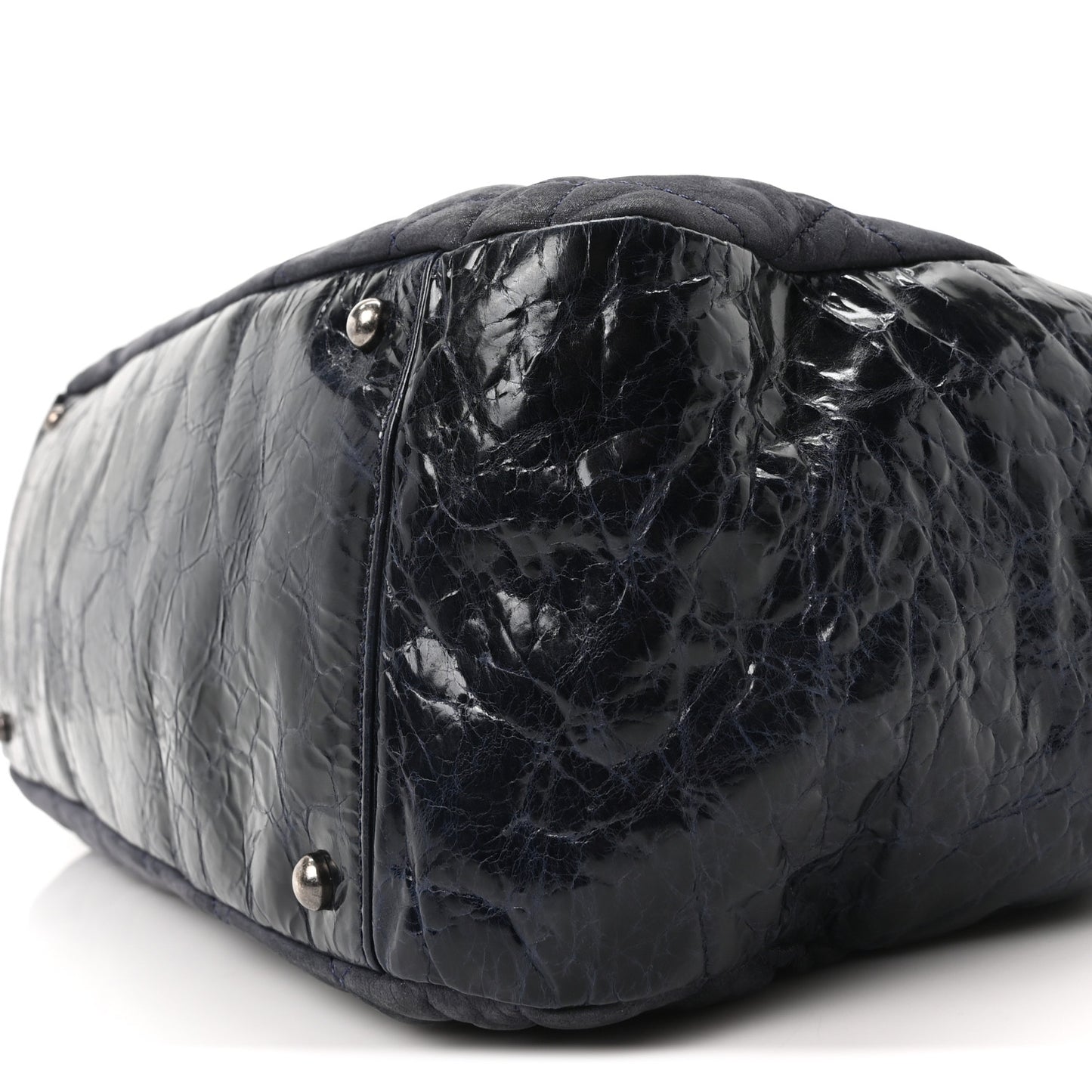 Iridescent Calfskin Quilted Large In The Mix Tote Navy