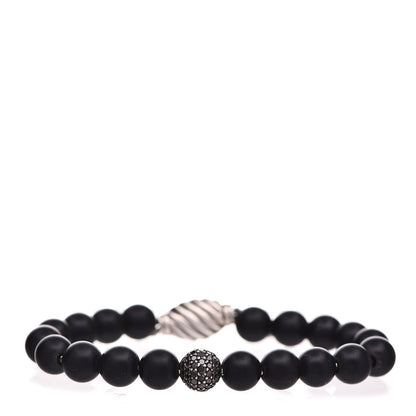 David Yurman Sterling Silver Black Diamond Onyx 8mm Spiritual Beads Bracelet 1 of 6