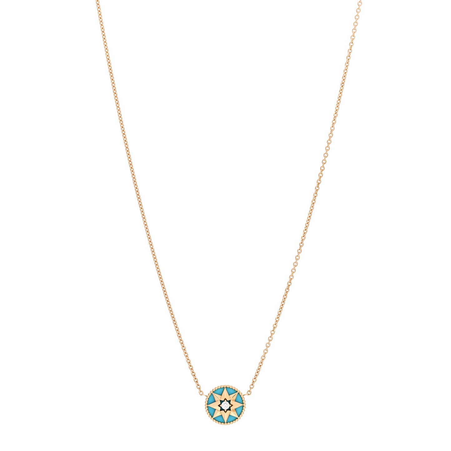 18K Yellow Gold Diamond Turquoise Rose Des Vents Necklace