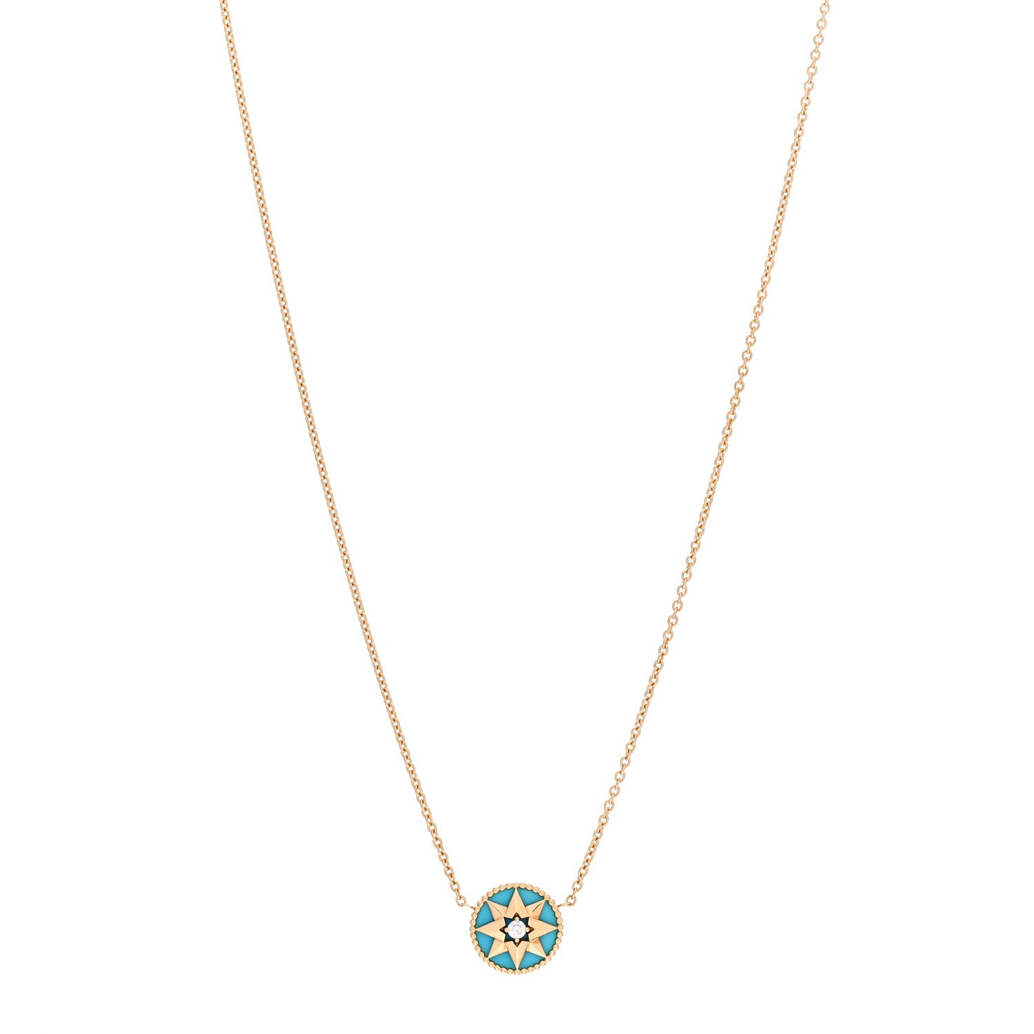 Christian Dior 18K Yellow Gold Diamond Turquoise Rose Des Vents Necklace 1 of 6