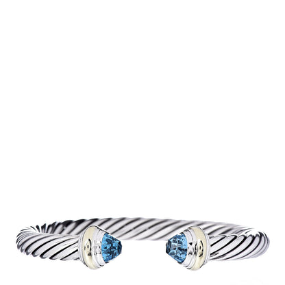 David Yurman Sterling Silver 14K Yellow Gold Blue Topaz 7mm Cable Classics Bracelet 1 of 4