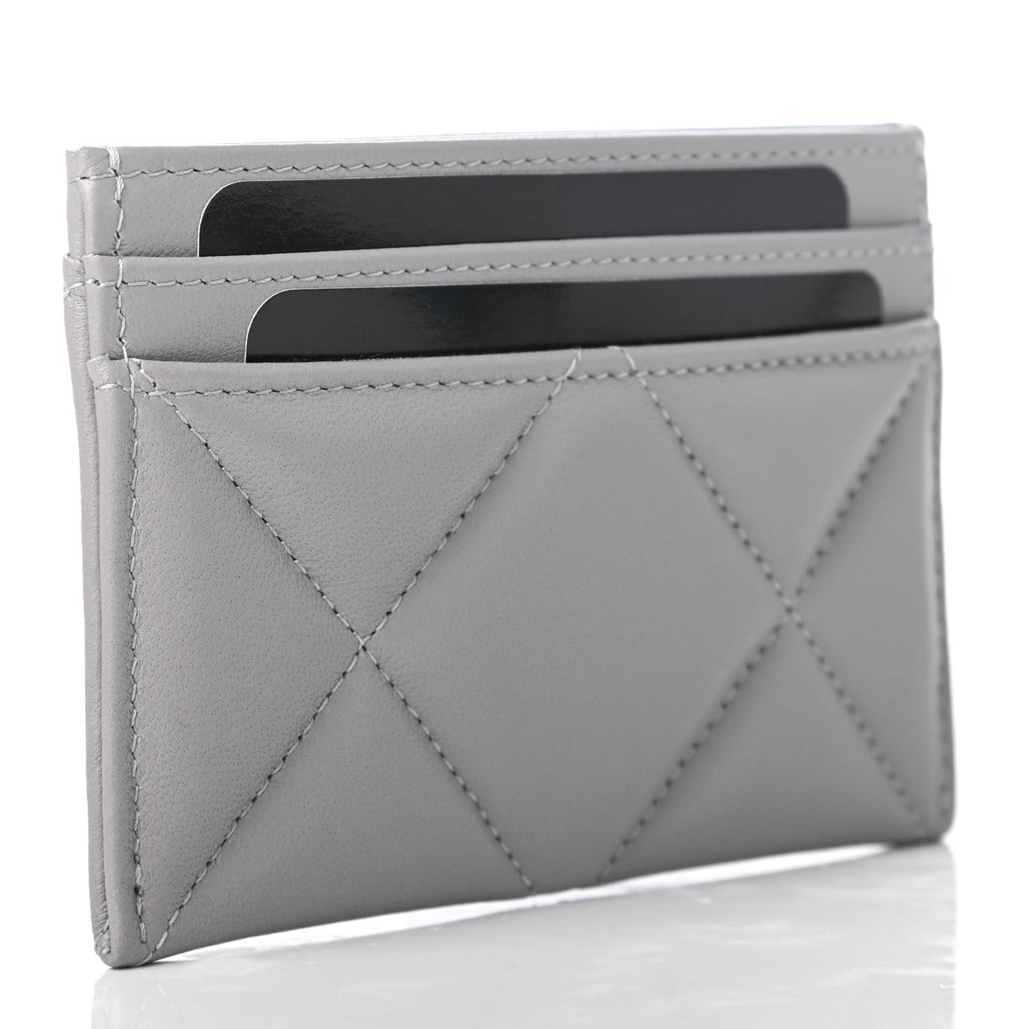 Shiny Goatskin Quilted 19 Card Holder Grey