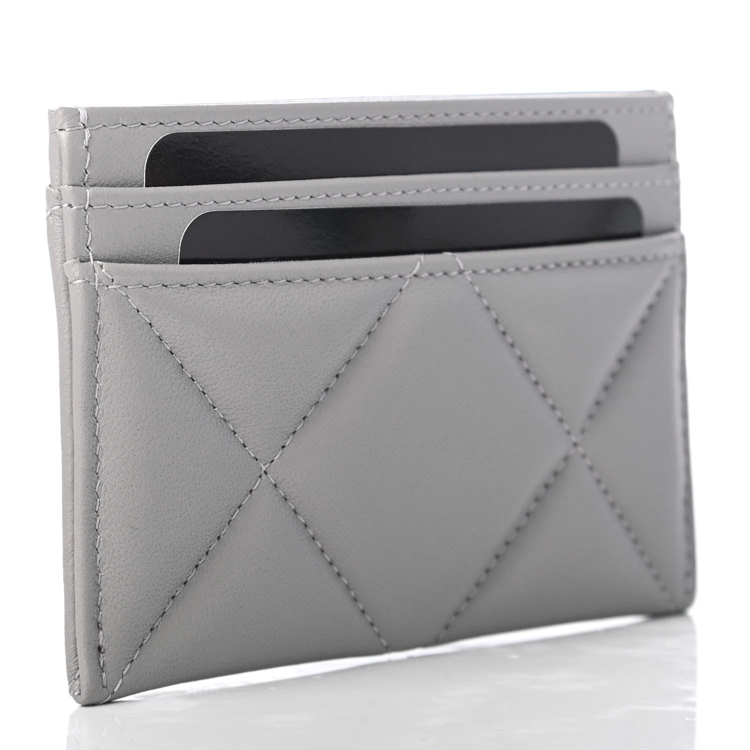 Chanel Shiny Goatskin Quilted 19 Card Holder Grey 2 of 7