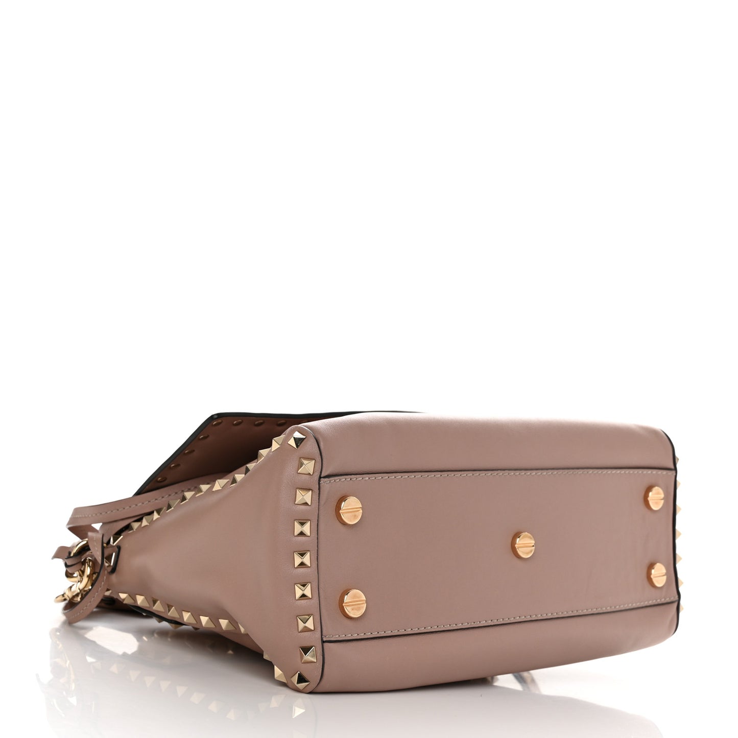 Smooth Calfskin Rockstud Top Handle Shoulder Bag Poudre