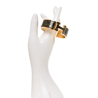 Hermes Enamel Printed Wide Cheval De Coeur Clic Clac H Bracelet GM Jaune Or Black 2 of 4