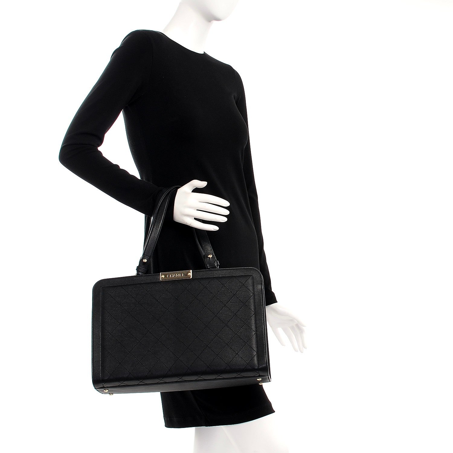 Chanel Grained Calfskin Stitched Large Label Click Shopper Tote Black 2 of 7