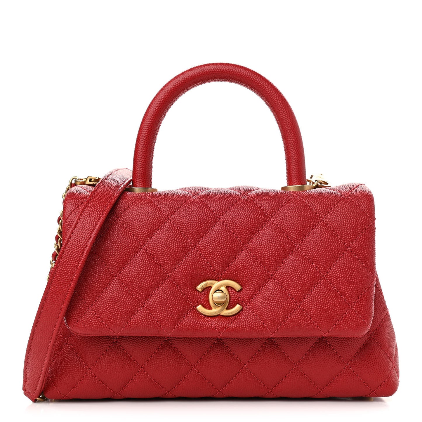 Caviar Quilted Mini Coco Handle Flap Red