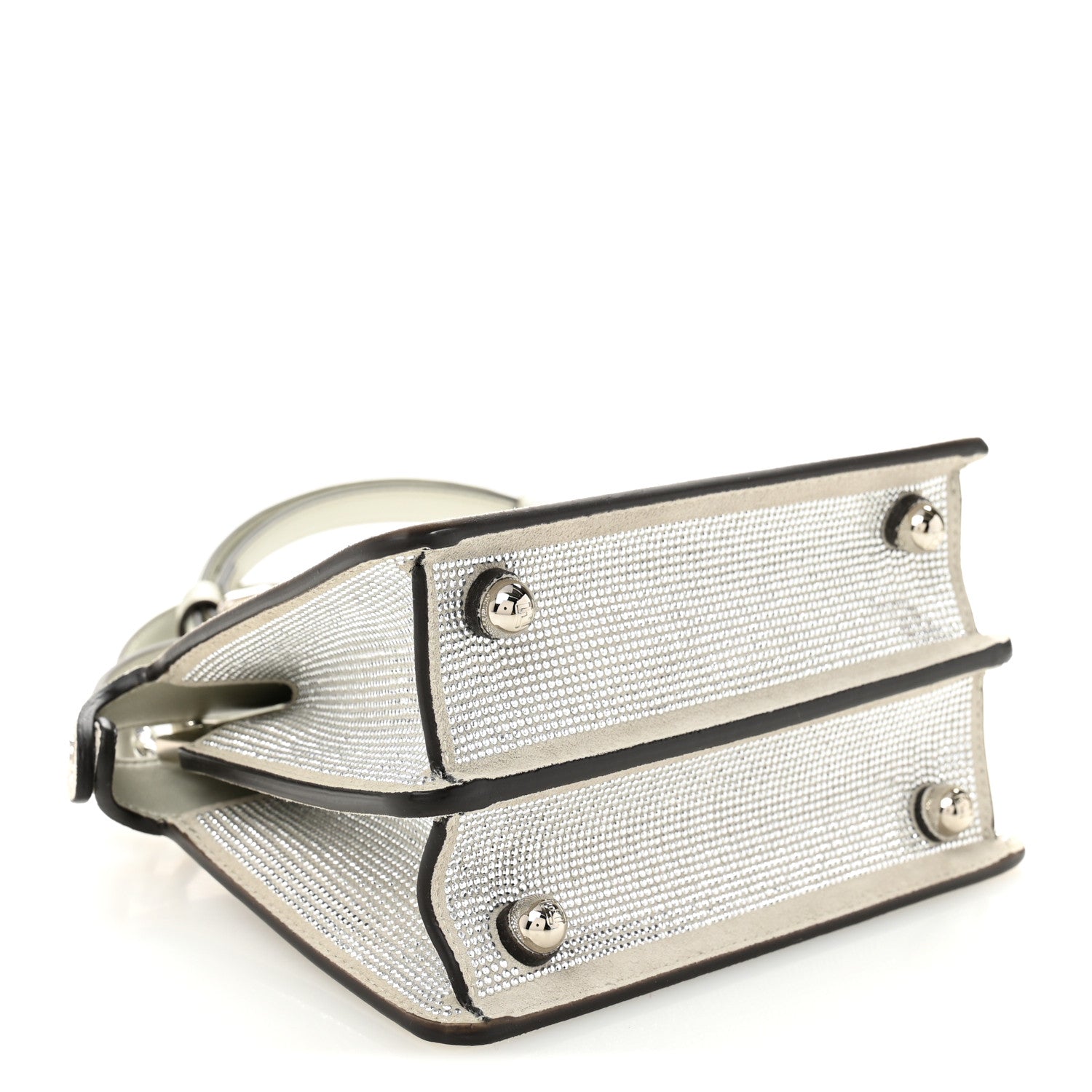 Fendi Iridescent Crystal Vitello Laminato Suede FF Petite Peekaboo I SEE U Satchel Cappuccino 4 of 12