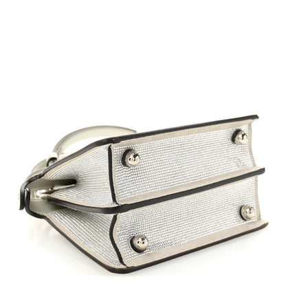 Fendi Iridescent Crystal Vitello Laminato Suede FF Petite Peekaboo I SEE U Satchel Cappuccino 4 of 12