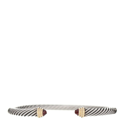 David Yurman Sterling Silver 14K Yellow Gold Garnet 4mm Kids Birthstone Cable Bracelet 1 of 6
